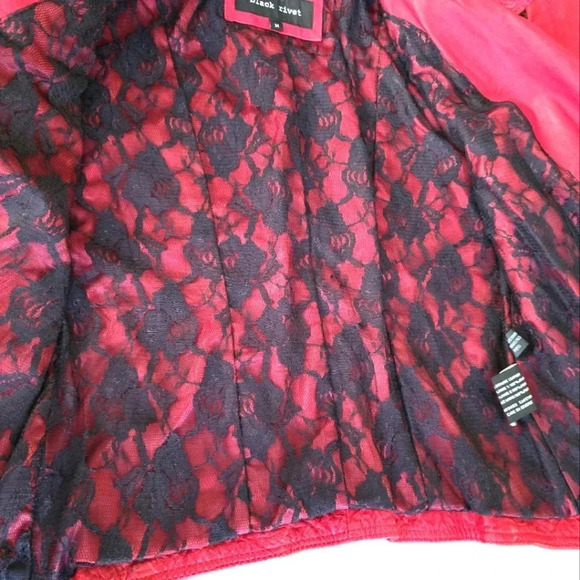Black river red leather zipper biker motorcycle jacket size M women's - Picture 12 of 13